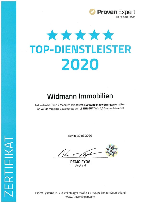 Widmann Immobilien TOP Dienstleister 2020