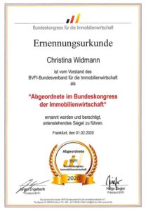 Ernennungsurkunde Abgeordnete im Bundeskongresse der Immobilienwirtschaft 2020